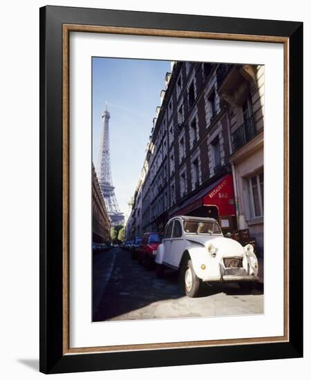 Parked Citroen on Rue De Monttessuy, with the Eiffel Tower Behind, Paris, France-Geoff Renner-Framed Photographic Print