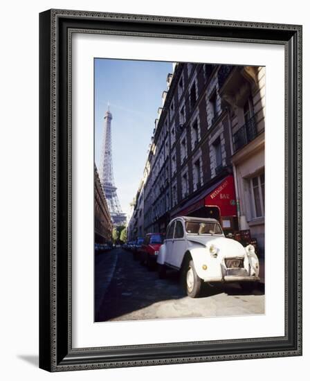 Parked Citroen on Rue De Monttessuy, with the Eiffel Tower Behind, Paris, France-Geoff Renner-Framed Photographic Print