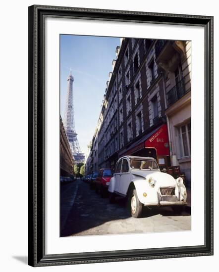 Parked Citroen on Rue De Monttessuy, with the Eiffel Tower Behind, Paris, France-Geoff Renner-Framed Photographic Print