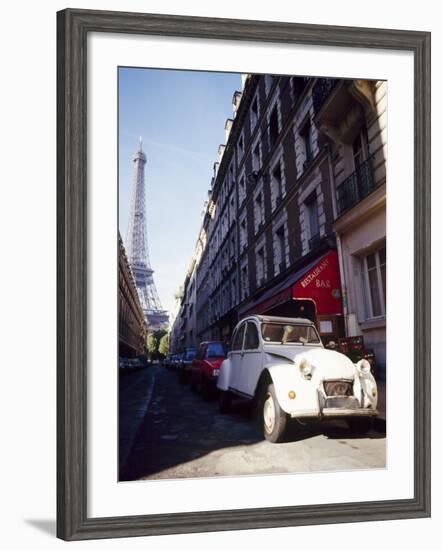 Parked Citroen on Rue De Monttessuy, with the Eiffel Tower Behind, Paris, France-Geoff Renner-Framed Photographic Print