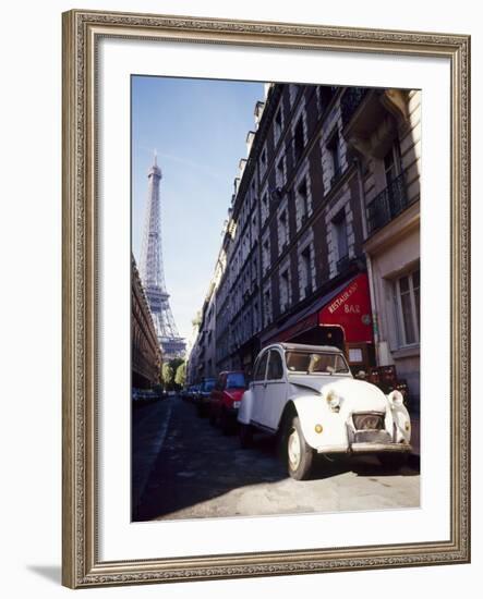 Parked Citroen on Rue De Monttessuy, with the Eiffel Tower Behind, Paris, France-Geoff Renner-Framed Photographic Print