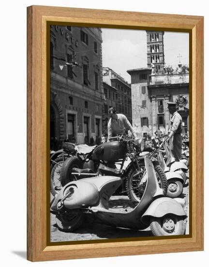 Parking Lot for Vespa Scotters-Dmitri Kessel-Framed Premier Image Canvas