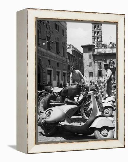 Parking Lot for Vespa Scotters-Dmitri Kessel-Framed Premier Image Canvas