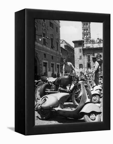 Parking Lot for Vespa Scotters-Dmitri Kessel-Framed Premier Image Canvas