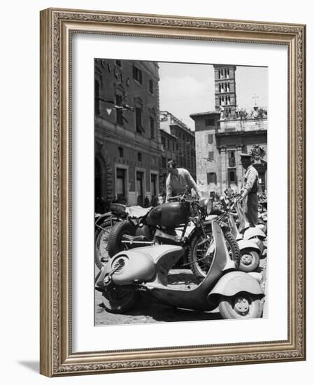 Parking Lot for Vespa Scotters-Dmitri Kessel-Framed Photographic Print