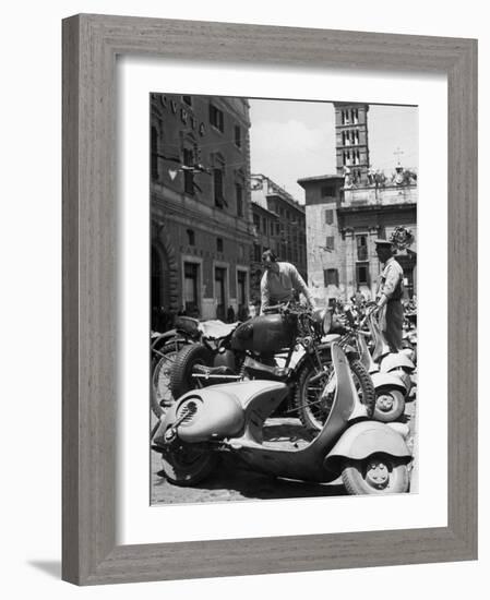 Parking Lot for Vespa Scotters-Dmitri Kessel-Framed Photographic Print