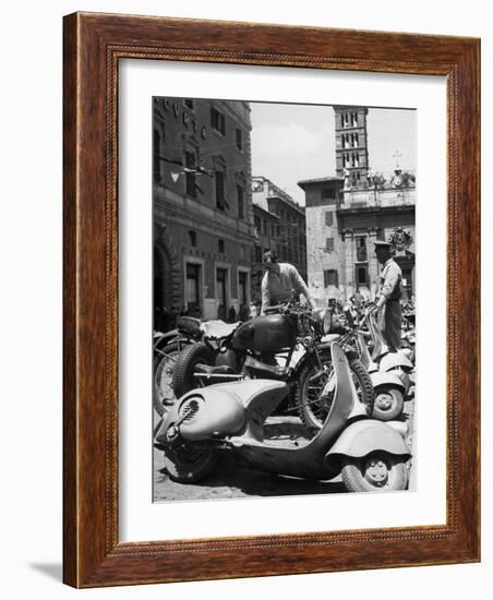 Parking Lot for Vespa Scotters-Dmitri Kessel-Framed Photographic Print