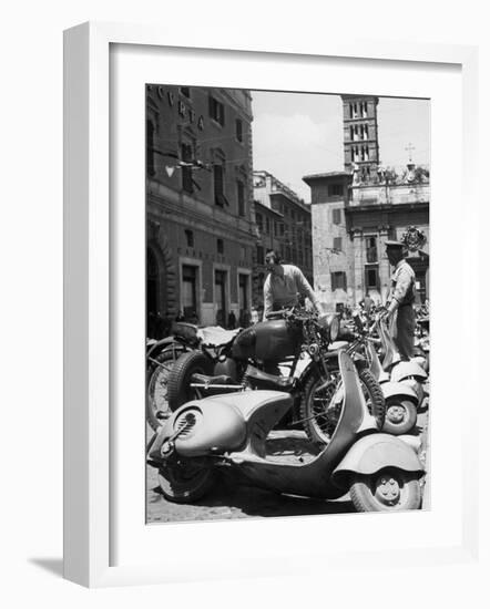 Parking Lot for Vespa Scotters-Dmitri Kessel-Framed Photographic Print