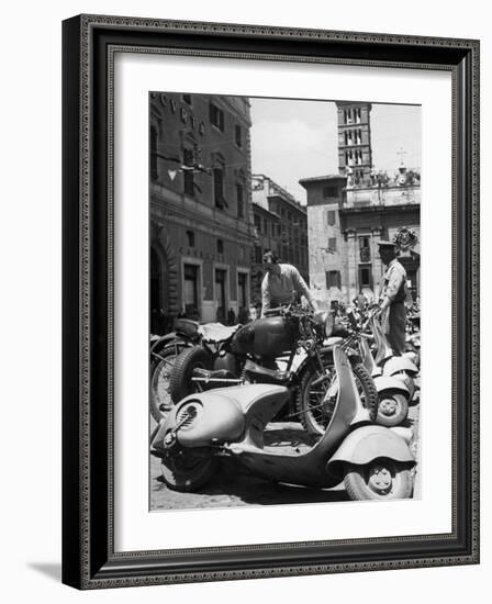 Parking Lot for Vespa Scotters-Dmitri Kessel-Framed Photographic Print