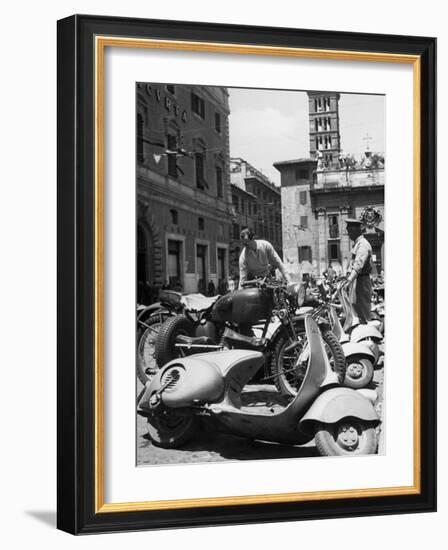 Parking Lot for Vespa Scotters-Dmitri Kessel-Framed Photographic Print