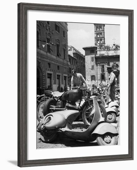 Parking Lot for Vespa Scotters-Dmitri Kessel-Framed Photographic Print