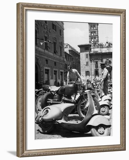 Parking Lot for Vespa Scotters-Dmitri Kessel-Framed Photographic Print