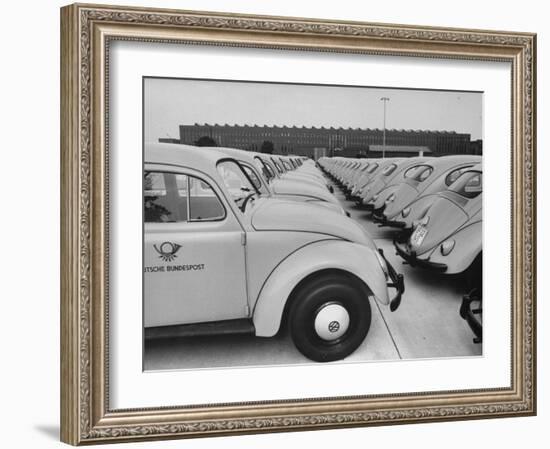 Parking Lot Outside of Volkswagen Plant Filled with Volkswagen Cars-James Whitmore-Framed Photographic Print