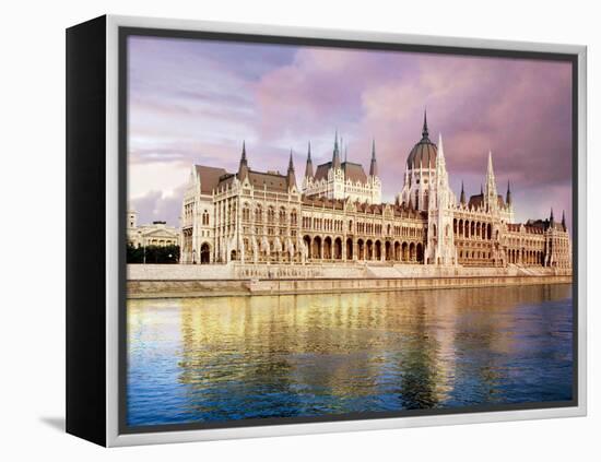 Parliament Building and Danube River, Budapest, Hungary-Miva Stock-Framed Premier Image Canvas