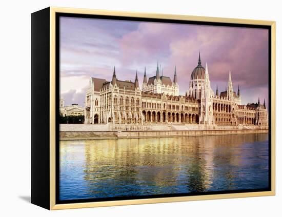 Parliament Building and Danube River, Budapest, Hungary-Miva Stock-Framed Premier Image Canvas