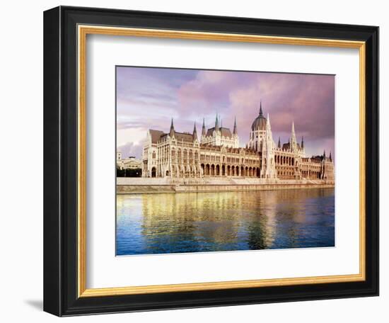 Parliament Building and Danube River, Budapest, Hungary-Miva Stock-Framed Photographic Print