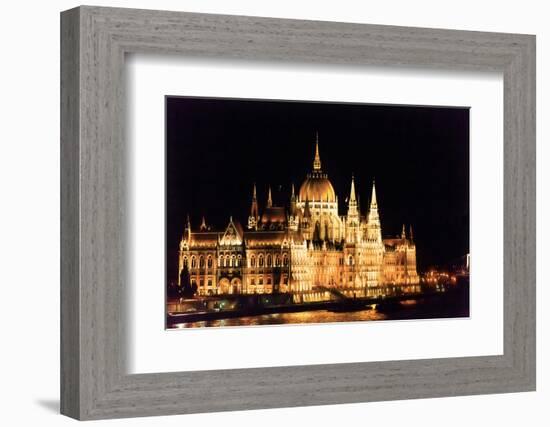 Parliament Building, Danube River Reflection, Budapest, Hungary.-William Perry-Framed Photographic Print