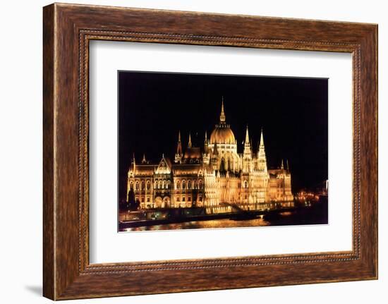 Parliament Building, Danube River Reflection, Budapest, Hungary.-William Perry-Framed Photographic Print