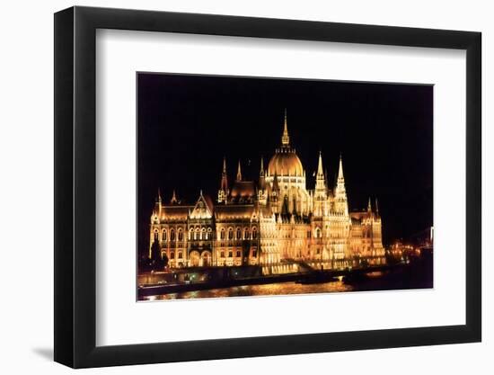 Parliament Building, Danube River Reflection, Budapest, Hungary.-William Perry-Framed Photographic Print