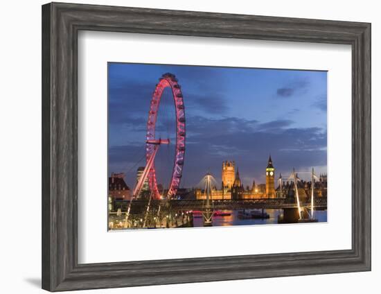 Parliament, London Eye and Jubilee Bridge on River Thames, London, UK-Peter Adams-Framed Photographic Print