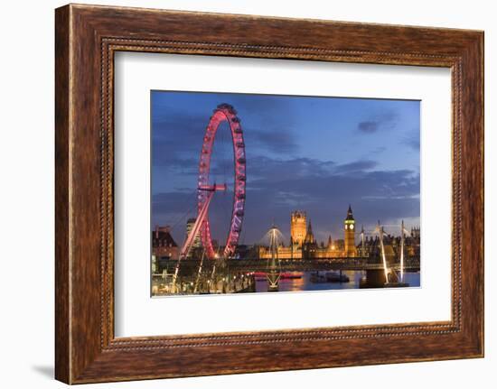 Parliament, London Eye and Jubilee Bridge on River Thames, London, UK-Peter Adams-Framed Photographic Print