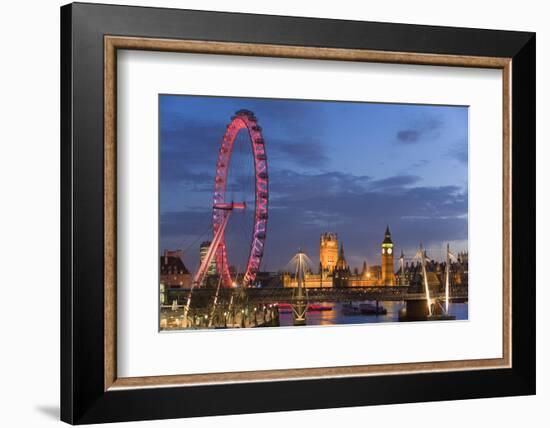 Parliament, London Eye and Jubilee Bridge on River Thames, London, UK-Peter Adams-Framed Photographic Print