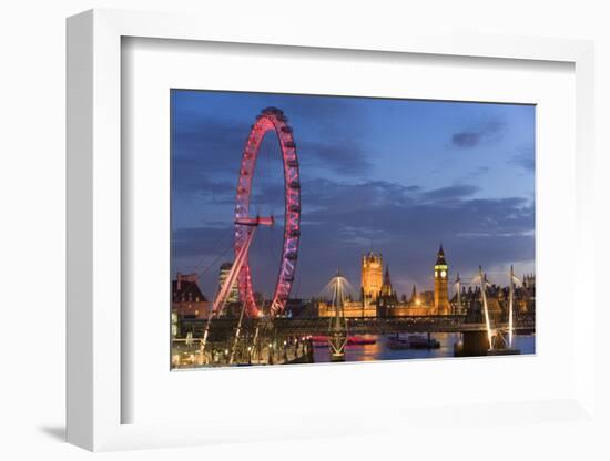 Parliament, London Eye and Jubilee Bridge on River Thames, London, UK-Peter Adams-Framed Photographic Print