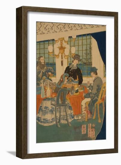 Parlour of a Foreign Mercantile House in Yokohama (Yokohama Ijin Sho?Kan Zashiki No Zu)-Sadahide Utagawa-Framed Art Print