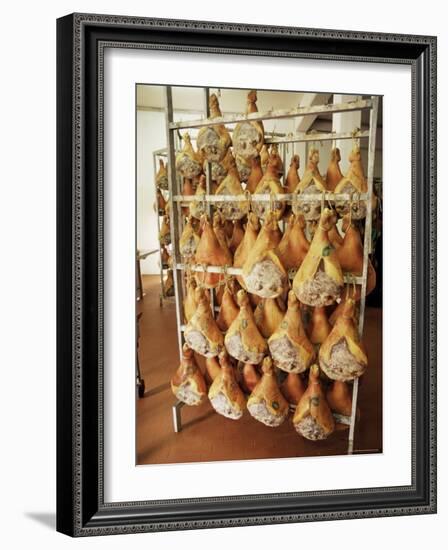 Parma Hams on Curing Racks, Near Pavullo, Emilia-Romagna, Italy-Ian Griffiths-Framed Photographic Print