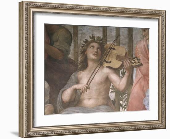 Parnassus, Detail of Apollo Playing a Viola Da Braccio, from the Stanza Della Segnatura, 1511-Raphael-Framed Giclee Print