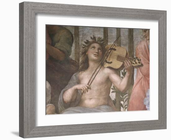 Parnassus, Detail of Apollo Playing a Viola Da Braccio, from the Stanza Della Segnatura, 1511-Raphael-Framed Giclee Print