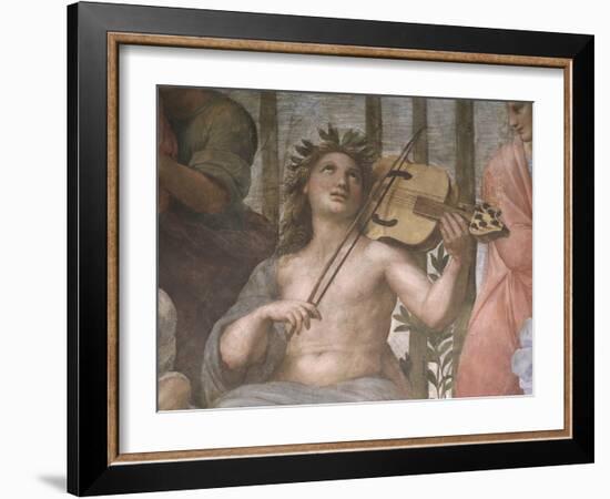 Parnassus, Detail of Apollo Playing a Viola Da Braccio, from the Stanza Della Segnatura, 1511-Raphael-Framed Giclee Print