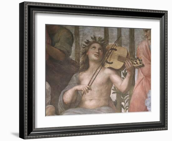 Parnassus, Detail of Apollo Playing a Viola Da Braccio, from the Stanza Della Segnatura, 1511-Raphael-Framed Giclee Print