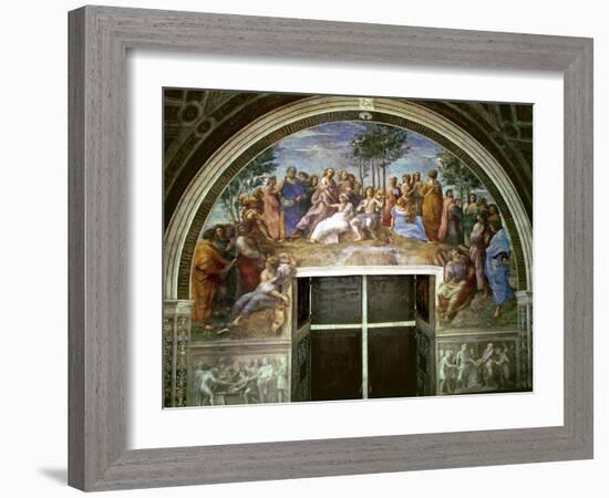 Parnassus, from the Stanza Della Segnatura, 1510-11 (Fresco) (See also 16879)-Raphael-Framed Giclee Print
