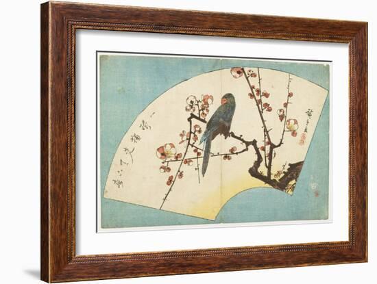 Parrot on a Flowering Plum, Mid 19th Century-Utagawa Hiroshige-Framed Giclee Print