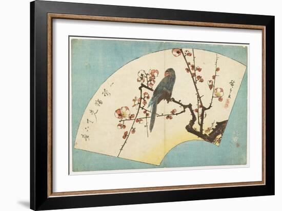 Parrot on a Flowering Plum, Mid 19th Century-Utagawa Hiroshige-Framed Giclee Print