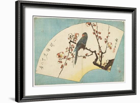 Parrot on a Flowering Plum, Mid 19th Century-Utagawa Hiroshige-Framed Giclee Print