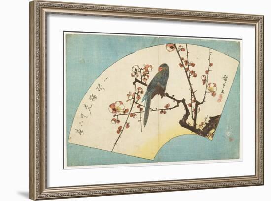 Parrot on a Flowering Plum, Mid 19th Century-Utagawa Hiroshige-Framed Giclee Print