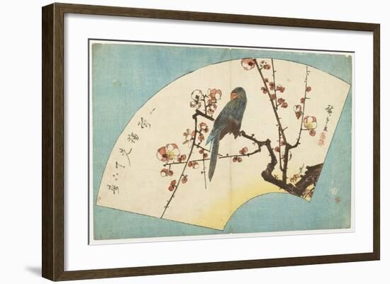 Parrot on a Flowering Plum, Mid 19th Century-Utagawa Hiroshige-Framed Giclee Print