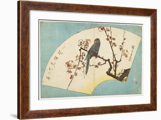 Parrot on a Flowering Plum, Mid 19th Century-Utagawa Hiroshige-Framed Giclee Print