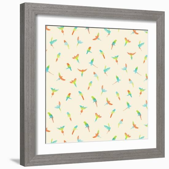 Parrots - Pattern, 2020 (Watercolours, Digital)-Florent Bodart-Framed Giclee Print