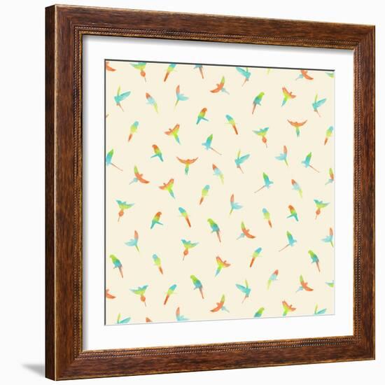 Parrots - Pattern, 2020 (Watercolours, Digital)-Florent Bodart-Framed Giclee Print