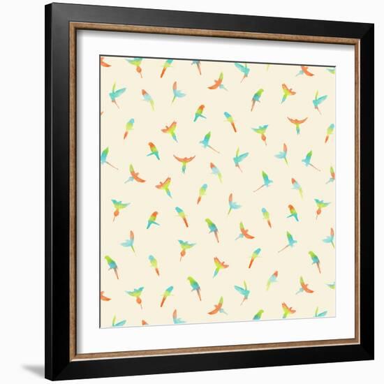Parrots - Pattern, 2020 (Watercolours, Digital)-Florent Bodart-Framed Giclee Print