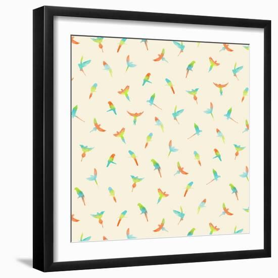 Parrots - Pattern, 2020 (Watercolours, Digital)-Florent Bodart-Framed Giclee Print