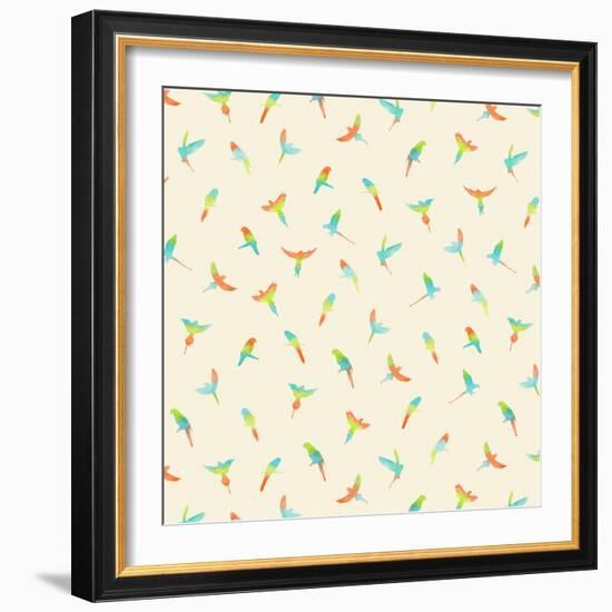 Parrots - Pattern, 2020 (Watercolours, Digital)-Florent Bodart-Framed Giclee Print