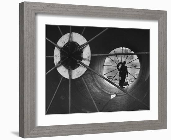 Part of 108 Inch Pipe That Will Be Used to Divert Water from the Jordan River to Negev Desert-Paul Schutzer-Framed Photographic Print