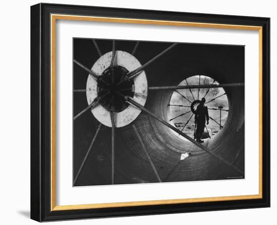 Part of 108 Inch Pipe That Will Be Used to Divert Water from the Jordan River to Negev Desert-Paul Schutzer-Framed Photographic Print