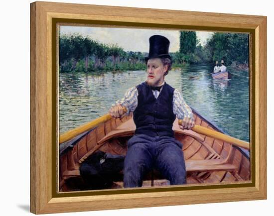 Part of the Boat. A Man Wearing a Tall Hat Rowing in a Boat. Painting by Gustave Caillebotte (1848--Gustave Caillebotte-Framed Premier Image Canvas