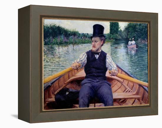 Part of the Boat. A Man Wearing a Tall Hat Rowing in a Boat. Painting by Gustave Caillebotte (1848--Gustave Caillebotte-Framed Premier Image Canvas