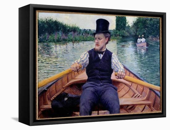 Part of the Boat. A Man Wearing a Tall Hat Rowing in a Boat. Painting by Gustave Caillebotte (1848--Gustave Caillebotte-Framed Premier Image Canvas